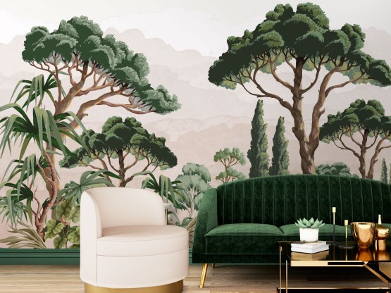 Papier peint panoramique adhésif Jardin méditerranéen Vert - PNV-JAR-VE - Le Grand Cirque