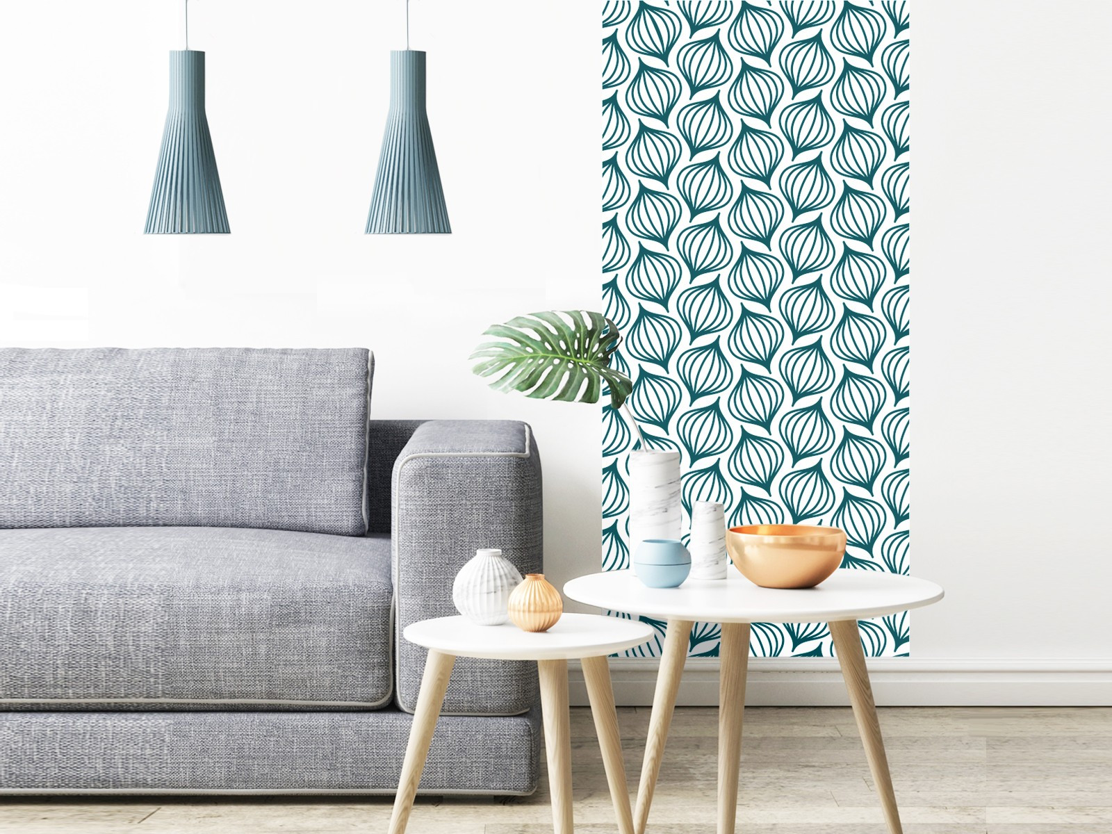 Papier peint adhésif scandinave modèle Lanternes bleu canard Papier peint adhésif scandinave modèle Lanternes bleu canard