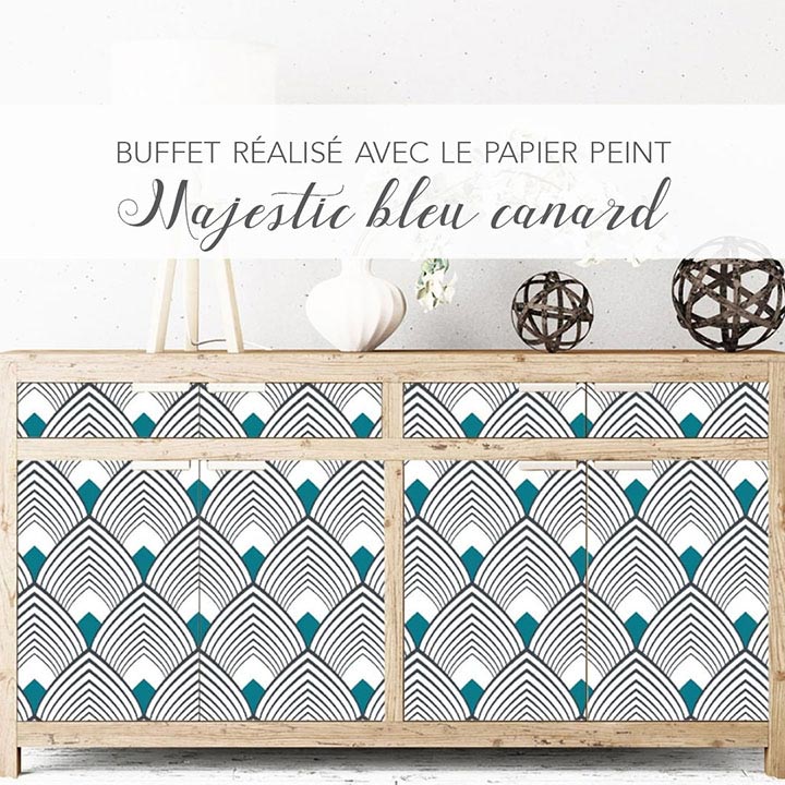 Customisation meuble buffet papier peint Majestic Bleu canard Le Grand Cirque