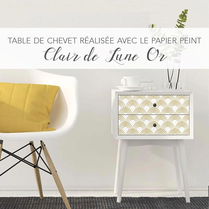 Relooking table de nuit papier peint CLAIR DE LUNE Or