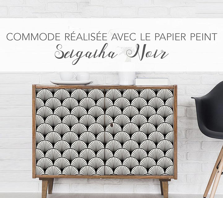 Commode customisée en SEIGAIHA Noir par Le Grand Cirque